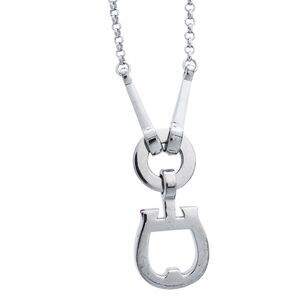 Aigner Crystal Embellished Logo Pendant Silver Tone Necklace